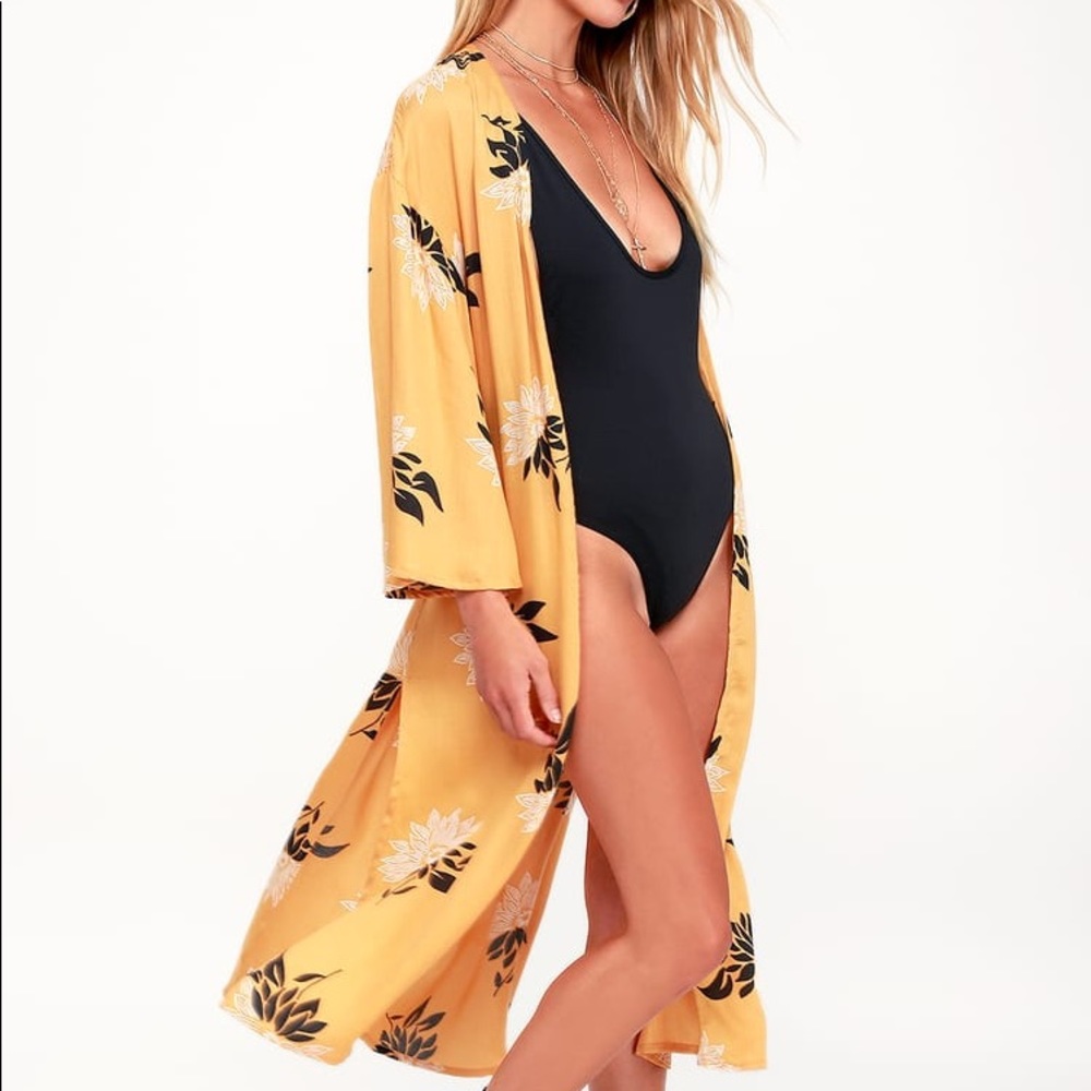 Yellow Floral Print Kimono